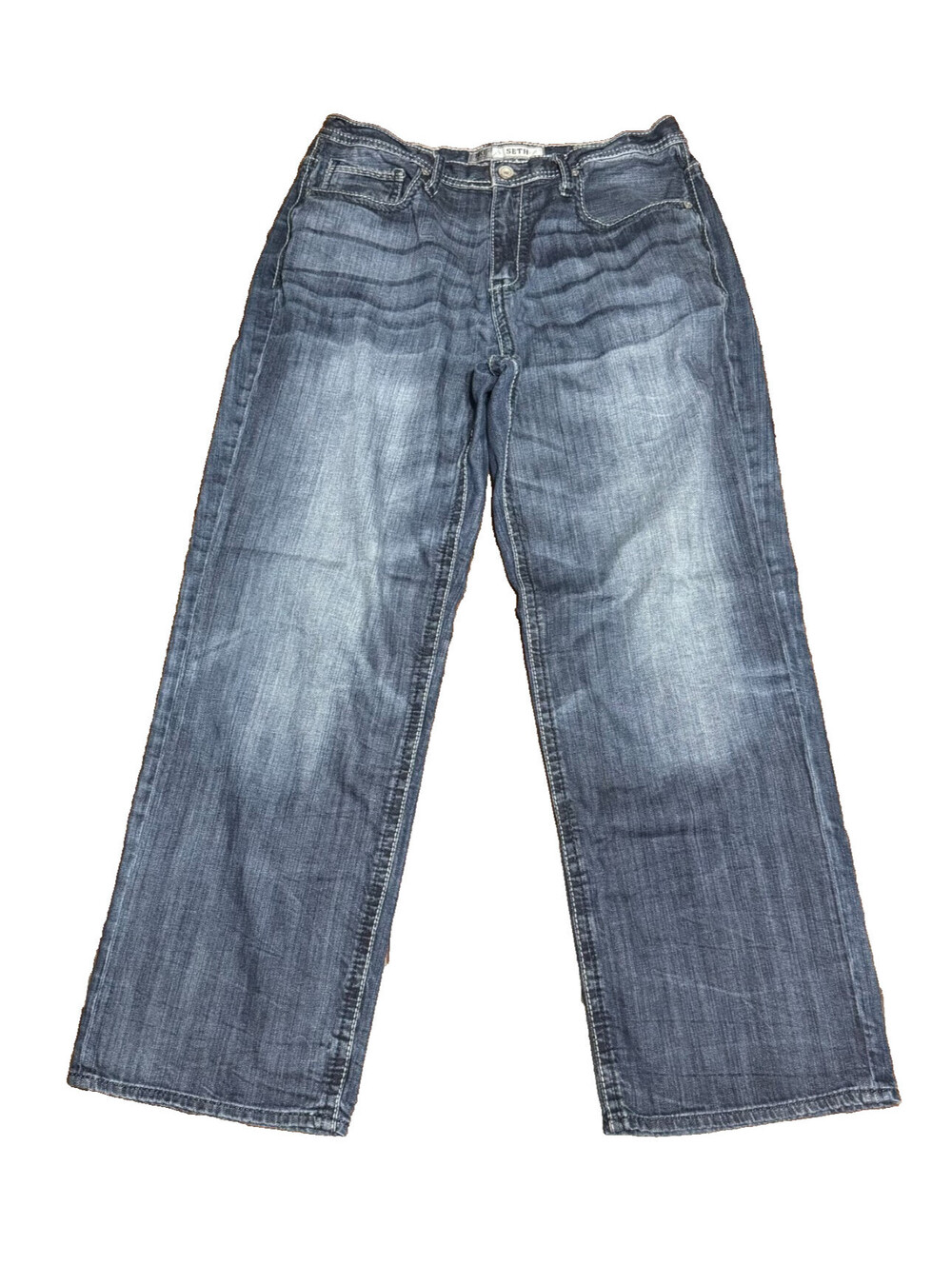 BKE Buckle Seth Jeans Mens Size 34X32 Straight Leg Dark Blue Baggy Stretch
